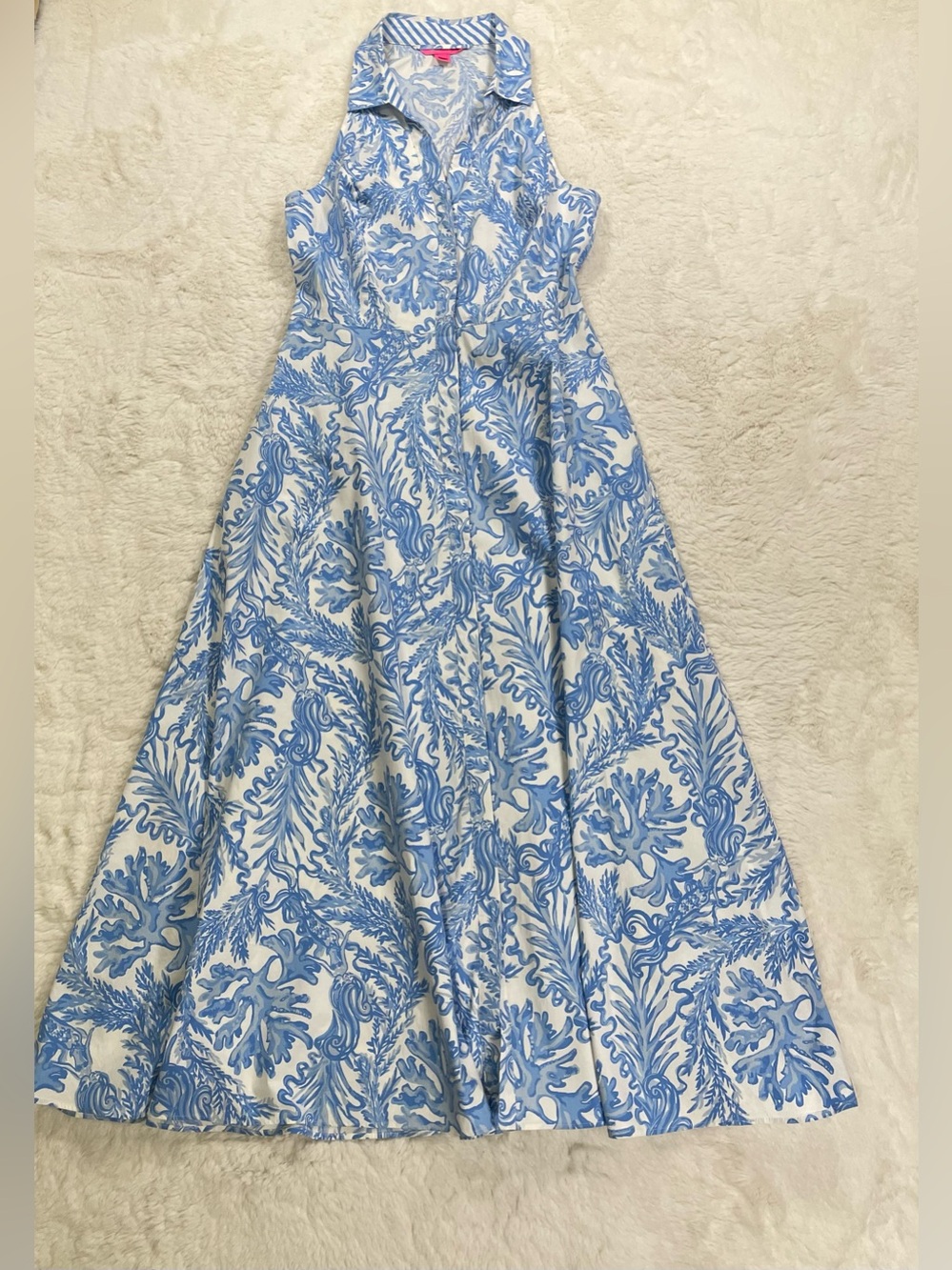 Lilly Pulitzer Blue & White Printed Cotton Dress  With Front Pockets, Size 6